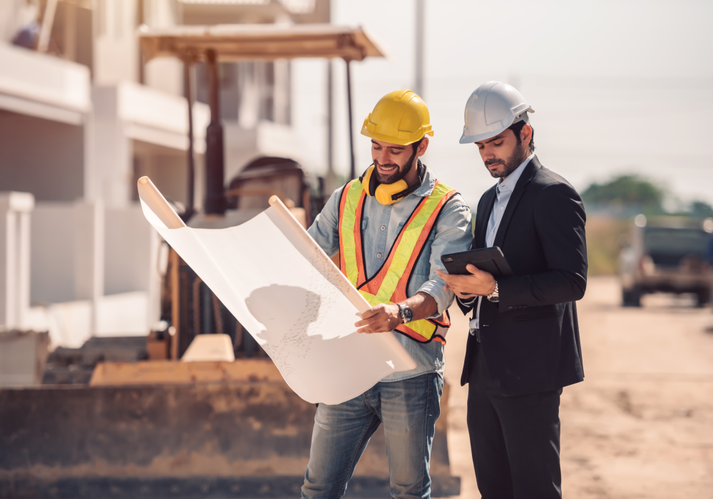 imgi_116_ingenieur-civil-responsable-travailleurs-construction-tenant-tablette-numerique-plans-parlant-planifiant-chantier-construction-concept